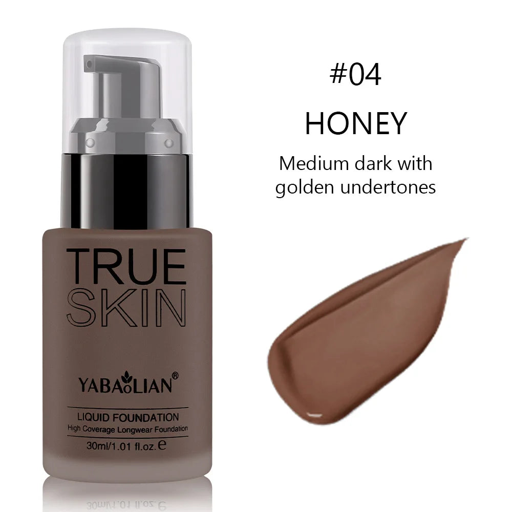 Full Coverage Foundation Deep Brown 30ml Water Based Liquid Makeup Sweatproof Transfer Resistant For A Complexion