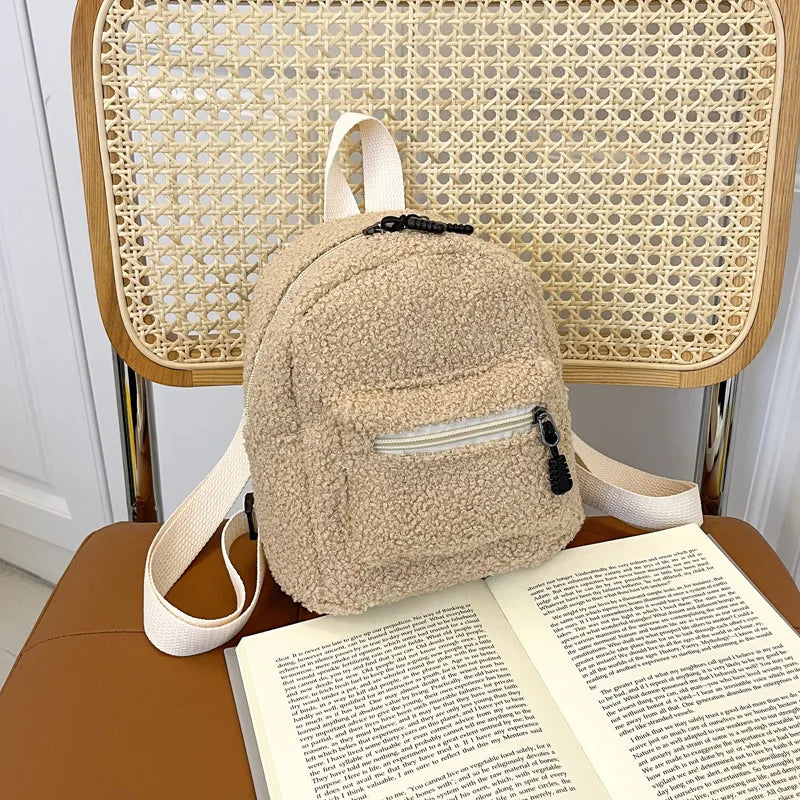 New Fashion Women Mini Backpack Solid Color Corduroy Small Backpacks Simple Casual Student Bookbags Traveling Backpacks Gift