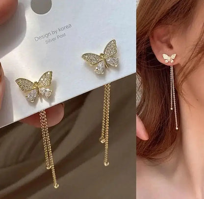 925 Silver Needle Purple Butterfly Long Tassel Earrings For Women Jewelry 2026 Trending Korean Fashion Luxury Crystal Earrings