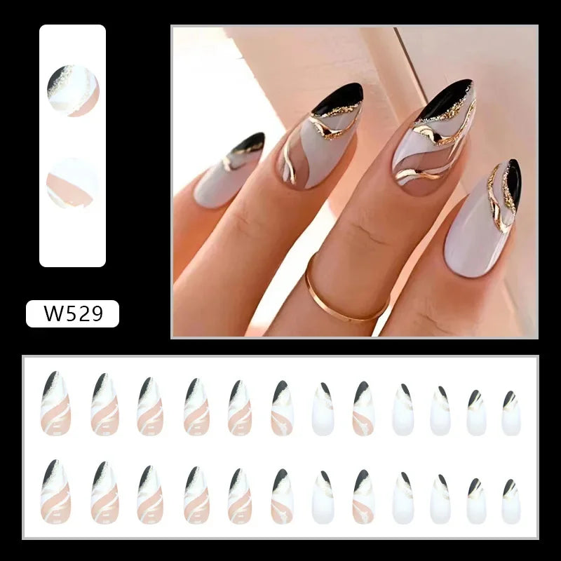 Fresh Green Tea 24 Pcs Fake Nail with Jelly sticker Press on False Nails Wearable Round Head Oval Full Cover Nail Tips
