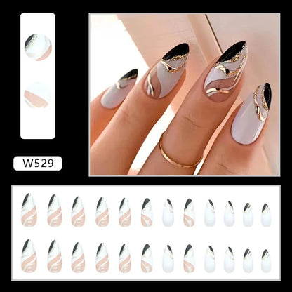 Fresh Green Tea 24 Pcs Fake Nail with Jelly sticker Press on False Nails Wearable Round Head Oval Full Cover Nail Tips
