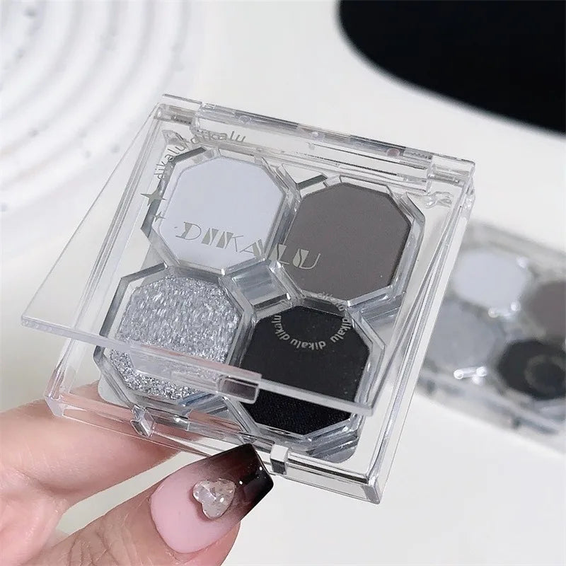 Four Color Gem Eyeshadow Pearl Matte Punk Smoked Cement Black Gray Eye Shadow Easy To Remove Makeup Daily Glitter Eyeshadow Tray