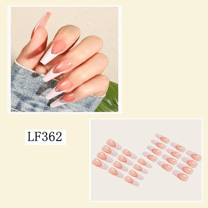 Luxury Designed Reusable Pink Nude False Nails Short Custom Acrylic Press On Nails Artificial Nails With Glue For Woman And Girl