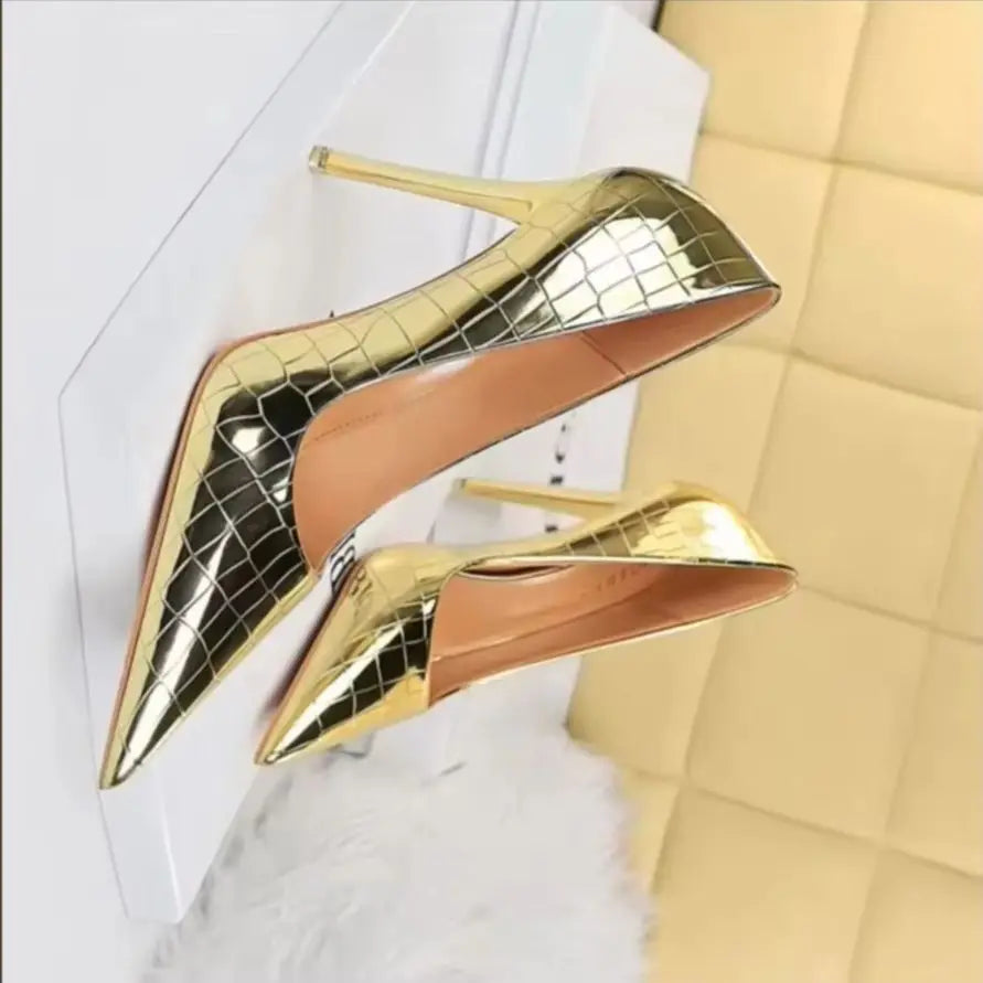 BIGTREE Shoes Women Sexy High Heels 10.5CM Pointed Toe Party Pumps Female Shallow Serpentine Ladies Thin Heel Female Footwear