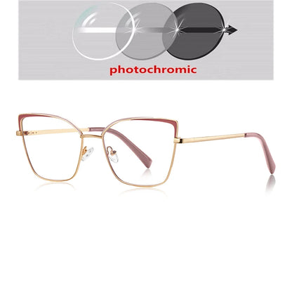 0 -0.5 -0.75 To -6.0 Pink Gold Frame Cat Eye Minus Myopia Glasses Women 1.56 Aspheric Anti Blue Light Prescription Spectacles