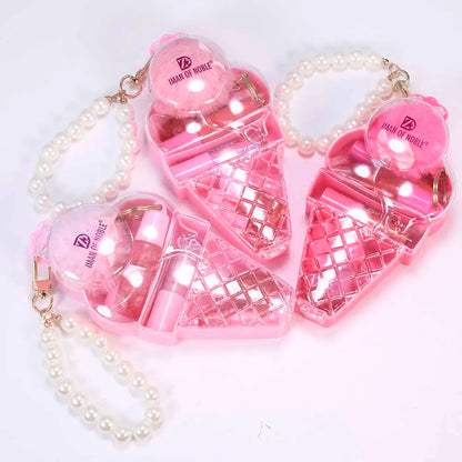 Cute Ice Cream Bear Lip Gloss Set Keychain Lip Gloss Waterproof Longlasting Girls Lips Makeup
