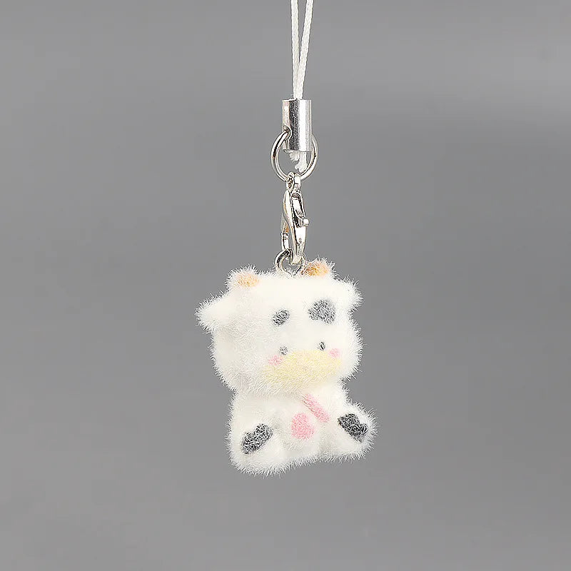 Cute Plush 3D Cat Keychain Creative Flocking Animal Pendant Bag Phone Lanyard Hanging Keycord Charm Keychain DIY Accessories