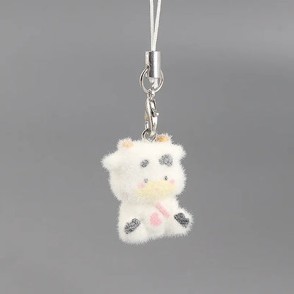 Cute Plush 3D Cat Keychain Creative Flocking Animal Pendant Bag Phone Lanyard Hanging Keycord Charm Keychain DIY Accessories