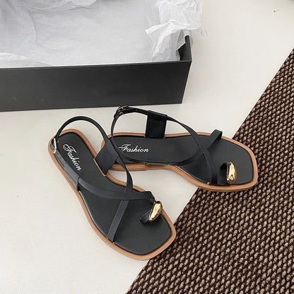 2026 New Women's Summer Outdoor Wear Single Toe Style Flat Bottom Sandals High Quality PVC Material Adults Roman Style Slippers
