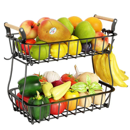 Detachable Metal Fruit Baskets Kicthen Double Layer Desktop Shelf Vegetables Snack Storage Organizers Basket Bowl Stackable