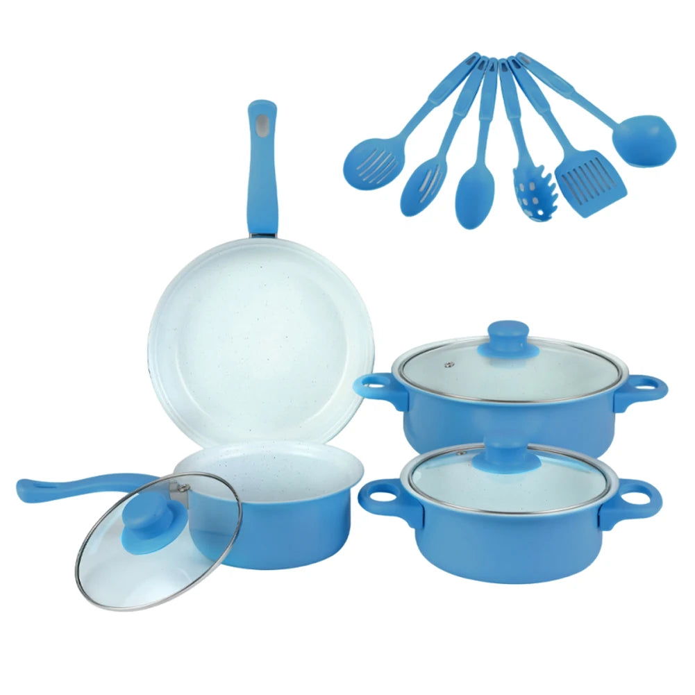 13pcs Non-Stick Cookware Set Soup Pot Frying Pan and Milk Pot Premium Milk Pot Maifan Stone Frying Pan Coating Kitchen Utensil