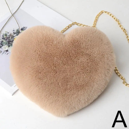 Fashion Women's Heart Shaped Handbags Cute Kawaii Faux Fur Crossbody Bags Wallet Purse Plush Chain Shoulder Bag Lady Handbag
