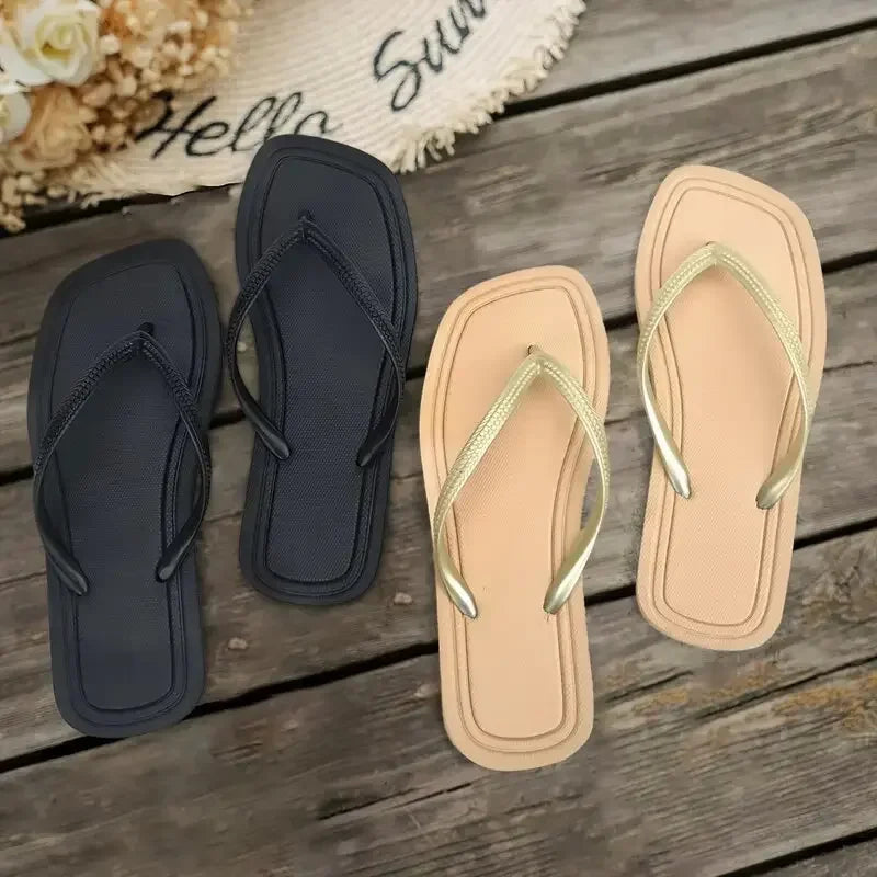Casual Sandals Women's Outdoor Beach Simple Solid Color Flip Flops Comfortable Fashionable Summer Slippers for Ladies
