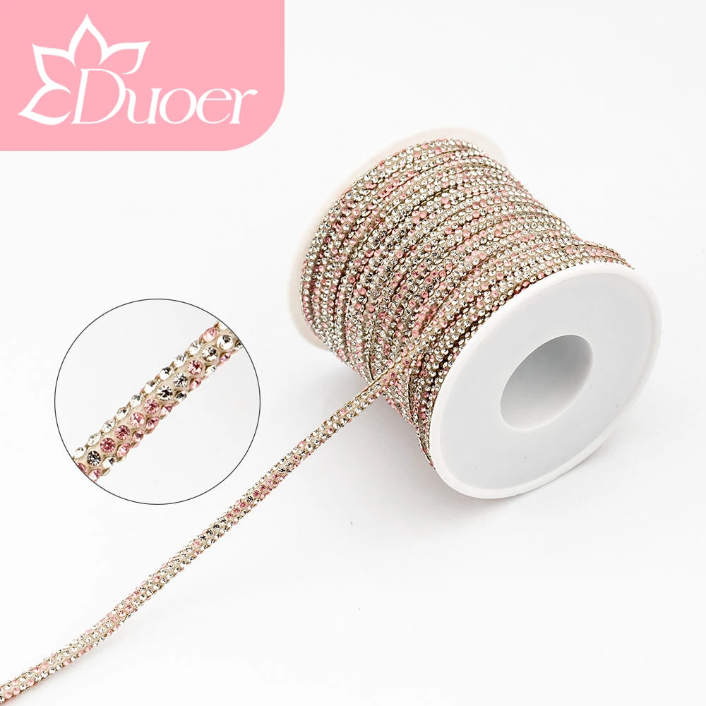 DUOER 3mm 5/10 Yards Glass Rhinestones Rope Tube GlitterDiamond Cord Soft Shoelace Drawstring Trimming For DIY Hoodies Trouser