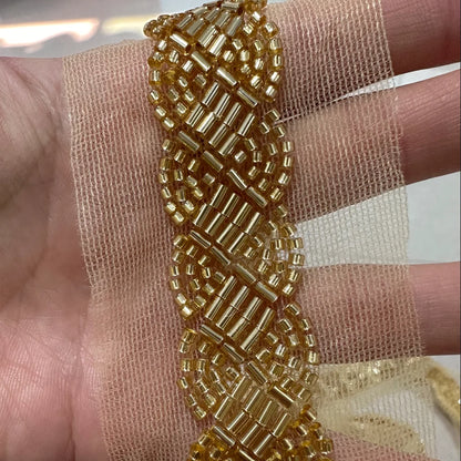 90cm Pearl Beaded Lace Trim Ribbon Garment Decoration Applique Trimming Gold Sequin Tape DIY Sewing Fabric Material Accessories