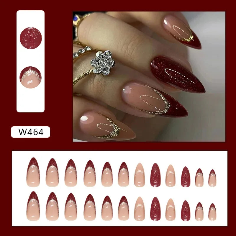 Fresh Green Tea 24 Pcs Fake Nail with Jelly sticker Press on False Nails Wearable Round Head Oval Full Cover Nail Tips