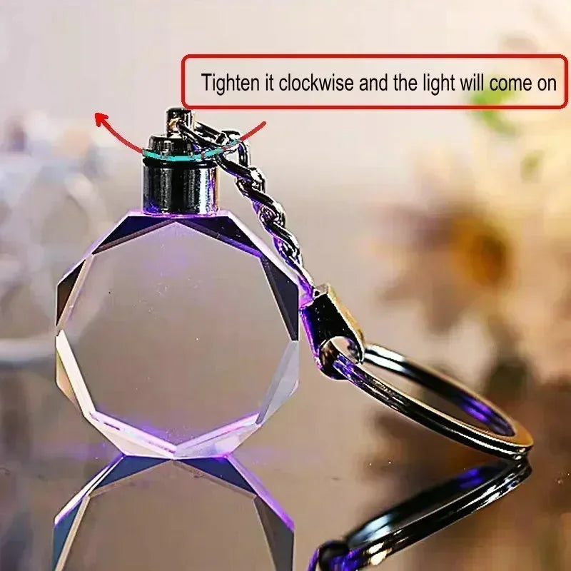 1PCS Free Engrave Personalized Crystal Keyring Free Design Gift with LED Light Customized Photo Keyring Commemorative Pendant