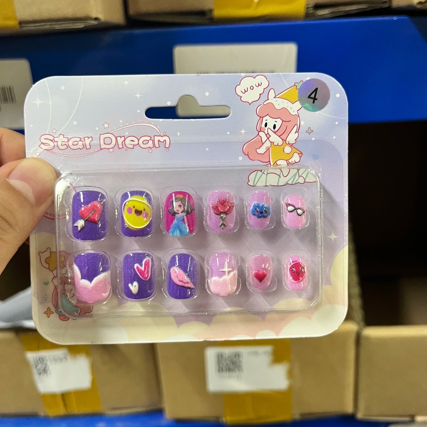 12pcs Cute Kids Dress-Up Fake Nail Girls Press on Nails Princess Pretend Play Toy Nail Tips Self-adhesive Children False Nails *