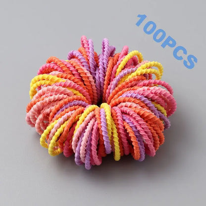 100pcs New Cute Girl Hair Bands Candy Color Elastic Rubber Band Hair Band Child Baby Headband Scrunchie Hair Tie Accessories