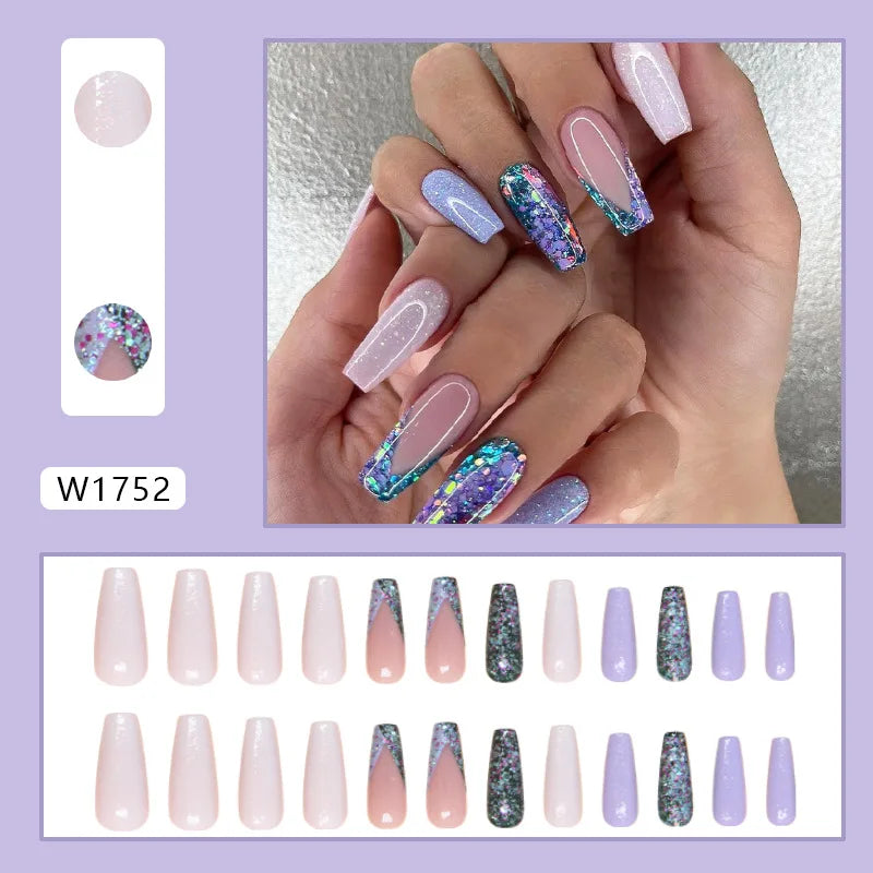 Caramel Flower 24 Pcs Press on Nails Pink Gradient Fake Nails Glossy Artificial Finger Manicure Reusable False Nails for Women