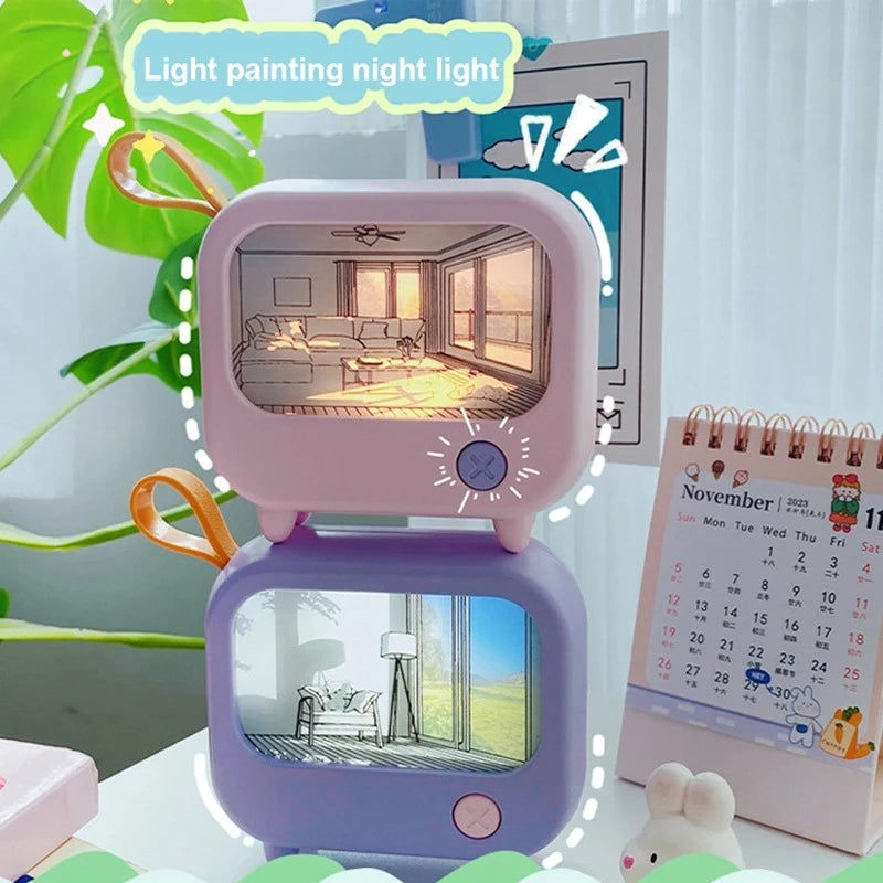TV Painting Night Light Led Cute Child Learning Table Lamp Room Home Decoration Atmosphere Lighting Mini Desktop Birthday Gift