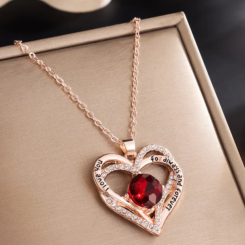 Fashion Zircon Double Heart Pendant Necklace For Women Valentine Gift Rhinestone Love Heart Chain Party Jewelry Lady Girlfriend