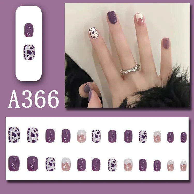24Pcs/Set Pink Bow French Fake Nails Art Cute with Diamonds Girls Reusable Ballet Press on Nail Tips Oval Acrylic Stick on Nails