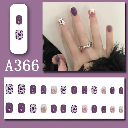 24Pcs/Set Pink Bow French Fake Nails Art Cute with Diamonds Girls Reusable Ballet Press on Nail Tips Oval Acrylic Stick on Nails