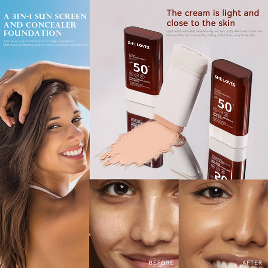 Longlasting Non-Transfer Full Coverage SPF Foundation Stick Lightweight Breathable Natural Finish Makeup Sun Protection Oil-Free