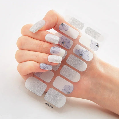 Semi Cured Gel Nail Sticker Pure Color UV LED Lamp Covered Waterproof Full Adhesive Long Self Nail Decals Manicure Lasting
