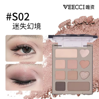 VEECCI Ten Colors Eyeshadow Palette Portable Matte Powder Shimmer Pearlescent Soft Fine Flash Multi-use Natural Eye Makeup