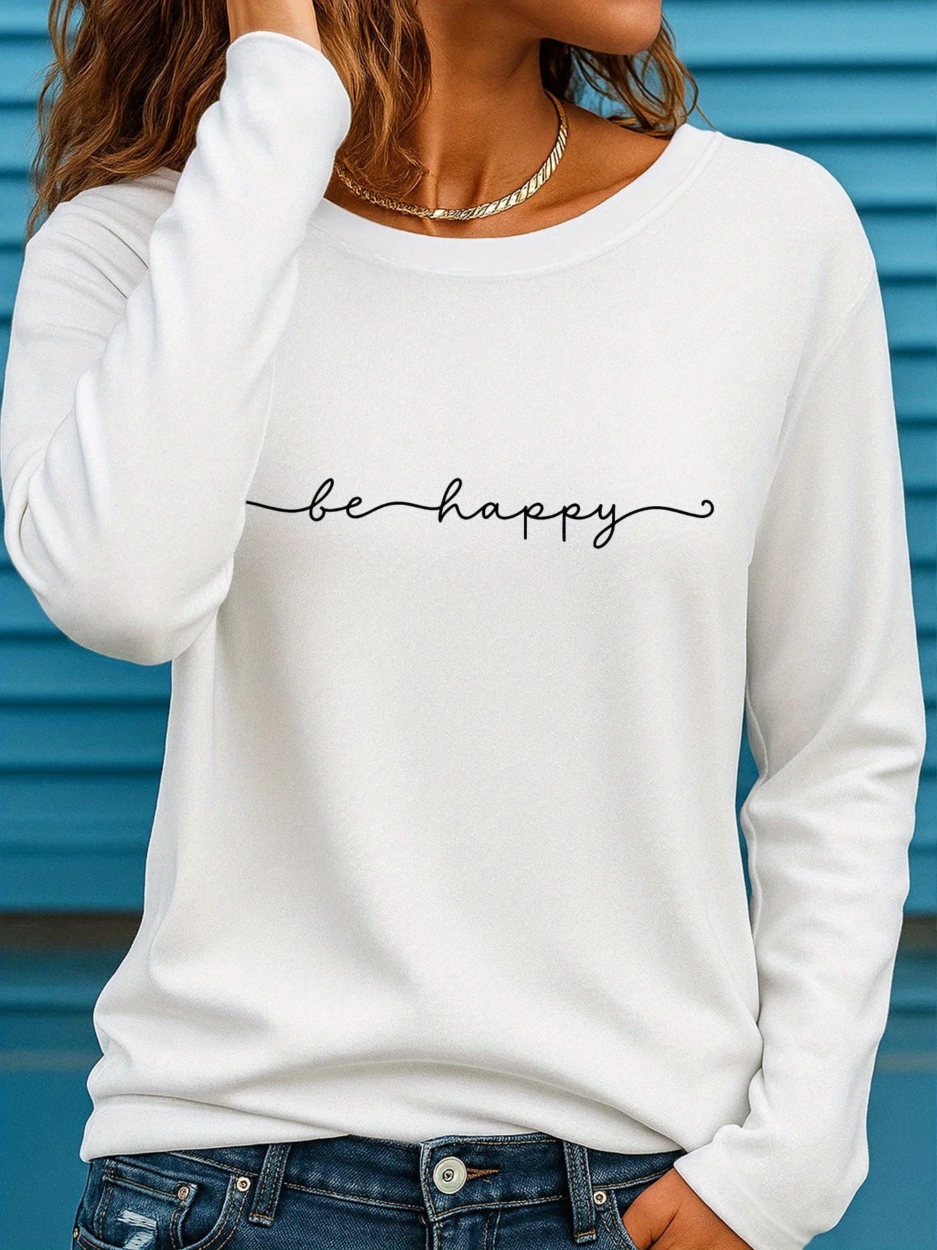 Heart Love Print Crew Neck T shirt Casual Autumn winter top women's long sleeved T-shirt loose comfortable black  white