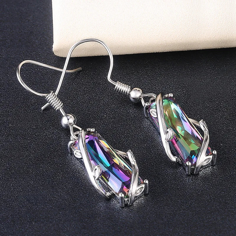 2026 Multicolored Rectangular Stone Ring/Necklace Set Novel Design Anniversary Party Women Jewelry Factory Direct Selling