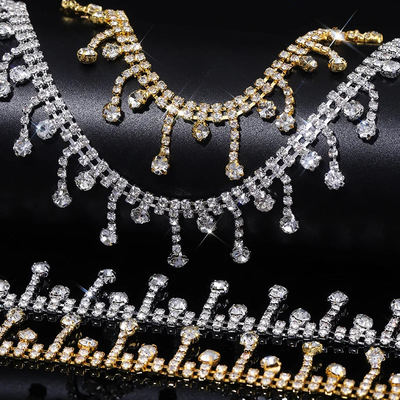 Ducrystal 40-90CMYard Glitter Crystal Pendant Trim Chain Glass Rhinestone Crystal Tassels Claw Chain DIY ,Garment,Shoes,Dress