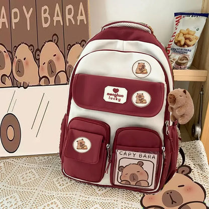 Cute Capybara Schoolbag Adjustable Strap Waterproof Shoulders Bag Large Capacity Computer Bag Student