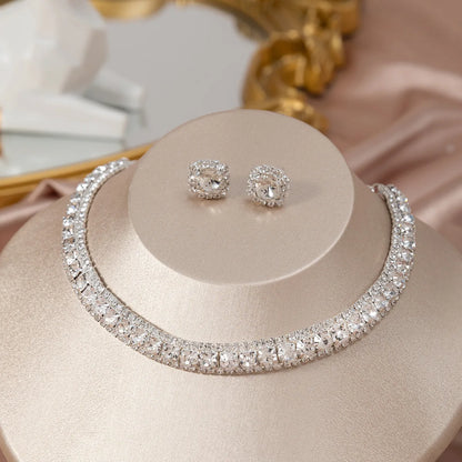 Women's Rhinestone Decorated Necklace & EarringsTrendy Jewelry Set Fashionable Accessories for Party & Daily Clothing Decor