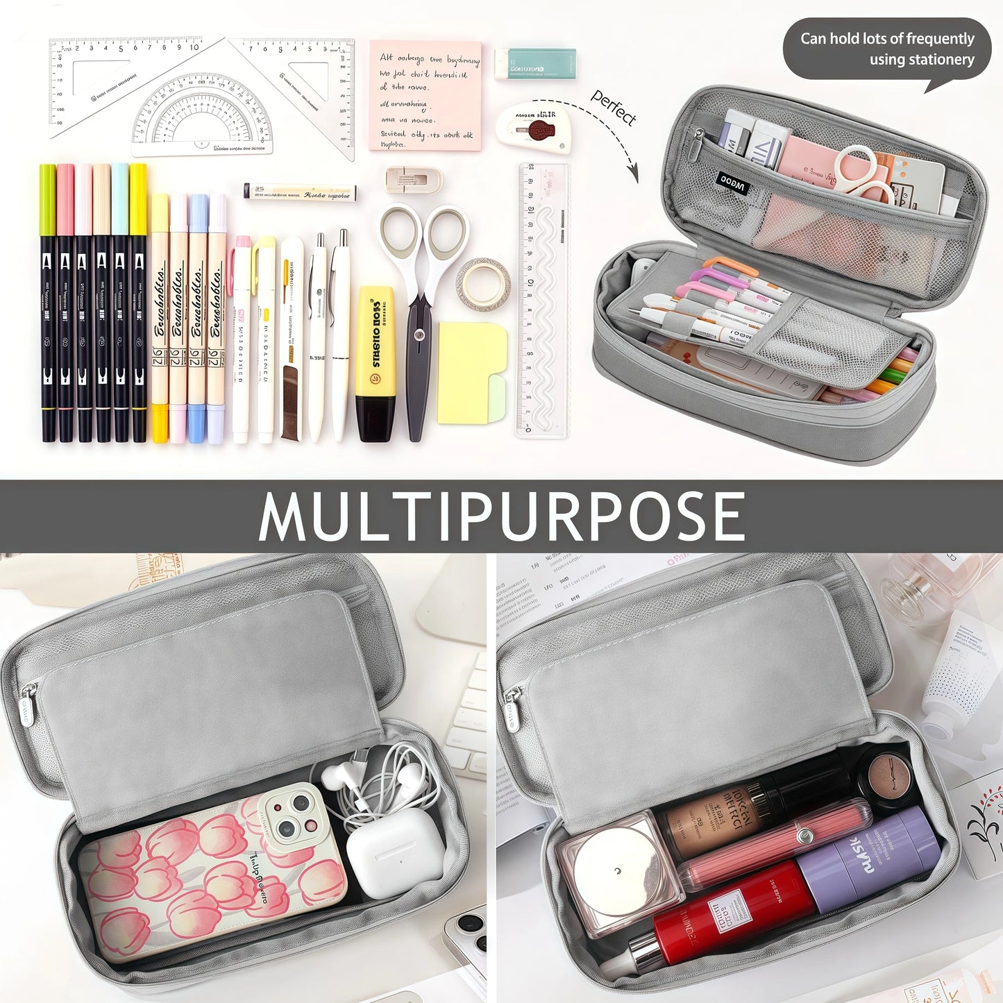 Multi-functional double-layer canvas pencil case, large-capacity portable waterproof stationery box, perfect school supplies