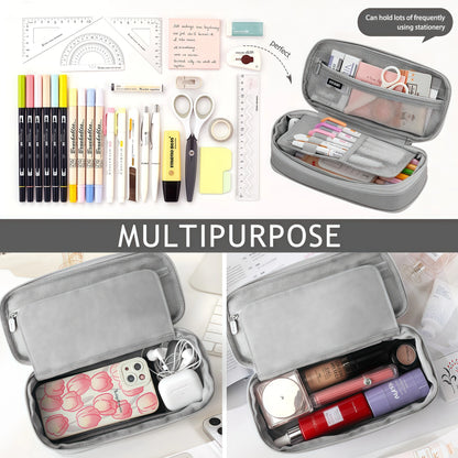 Multi-functional double-layer canvas pencil case, large-capacity portable waterproof stationery box, perfect school supplies