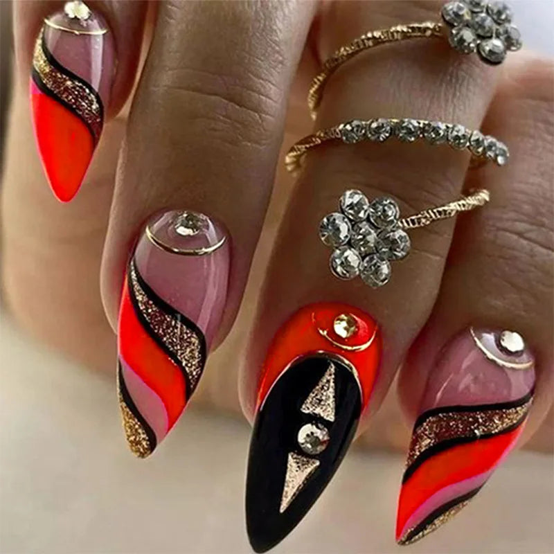 24Pcs Press on Fake Nails Short Medium French Acrylic Full Cover False Nail With Glue Kit Mini File Manicure for Women and Girls