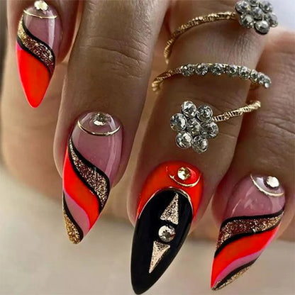 24Pcs Press on Fake Nails Short Medium French Acrylic Full Cover False Nail With Glue Kit Mini File Manicure for Women and Girls