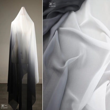 Blue Gradient Chiffon Fabric Semi-transparent By The Meter for Clothing Dress Hanfu Diy Designer Cloth Sewing Soft Fine Black
