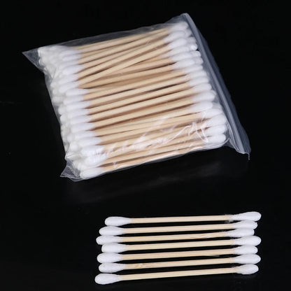 100Pcs/Bag 7.2cm Double Head Disposable Makeup Cotton Swab Soft Cotton Buds For Medical Wood Sticks Nose Ears Cleaning Tools
