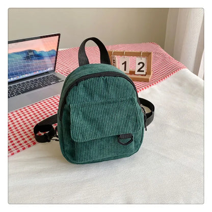Women's Mini Backpack Fashion Solid Color Corduroy Small Simple Leisure Travel Large Capacity Durable  School Bag