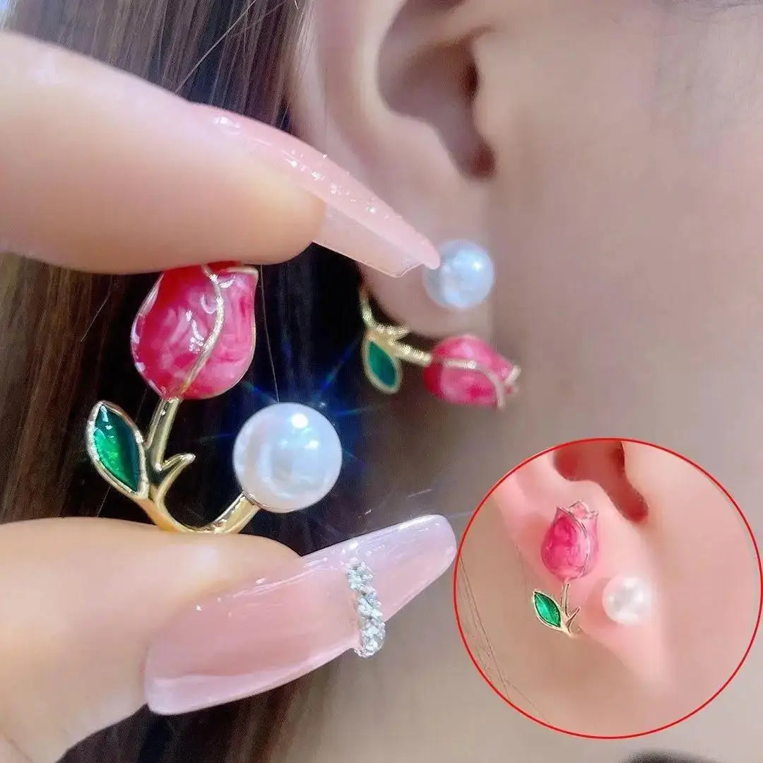 925 Silver Needle Korean Fashion Bowknot Tulip Earrings For Women Jewelry 2026 Trending New Women's White Flower Earrings Brinco