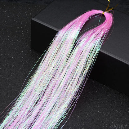 Sparkle Shiny Hair Tinsel Rainbow Strands Dazzles Women Hippie for Braiding Headdress False Hair Extensions Decor Glitter Strips