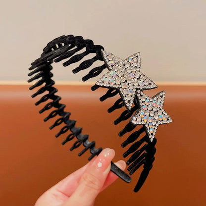 Rhinestone Star Flocking Headband Women's Retro Bangs Arrangement Artifact with Hair Teeth Non-slip Headband Hair Accessories
