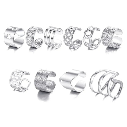 10 Pcs Leaves Clip Earrings for Women Rose Gold Color Creative Simple C Ear Cuff Non-Piercing Ear Clips Set Trend Jewelry Gift