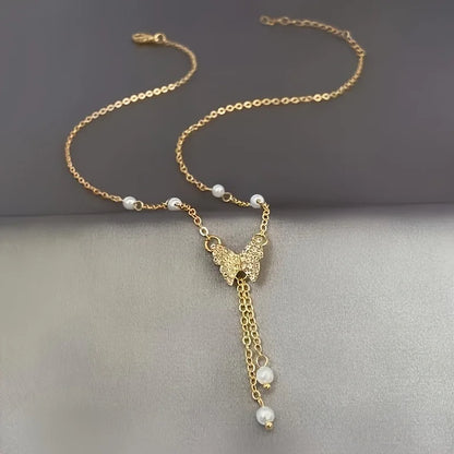 Fashionable Women Gold Plated Butterfly Tassel Pendant Necklace Suitable For Daily Party Wear Birthday Gifts Bridesmaid Jewelry
