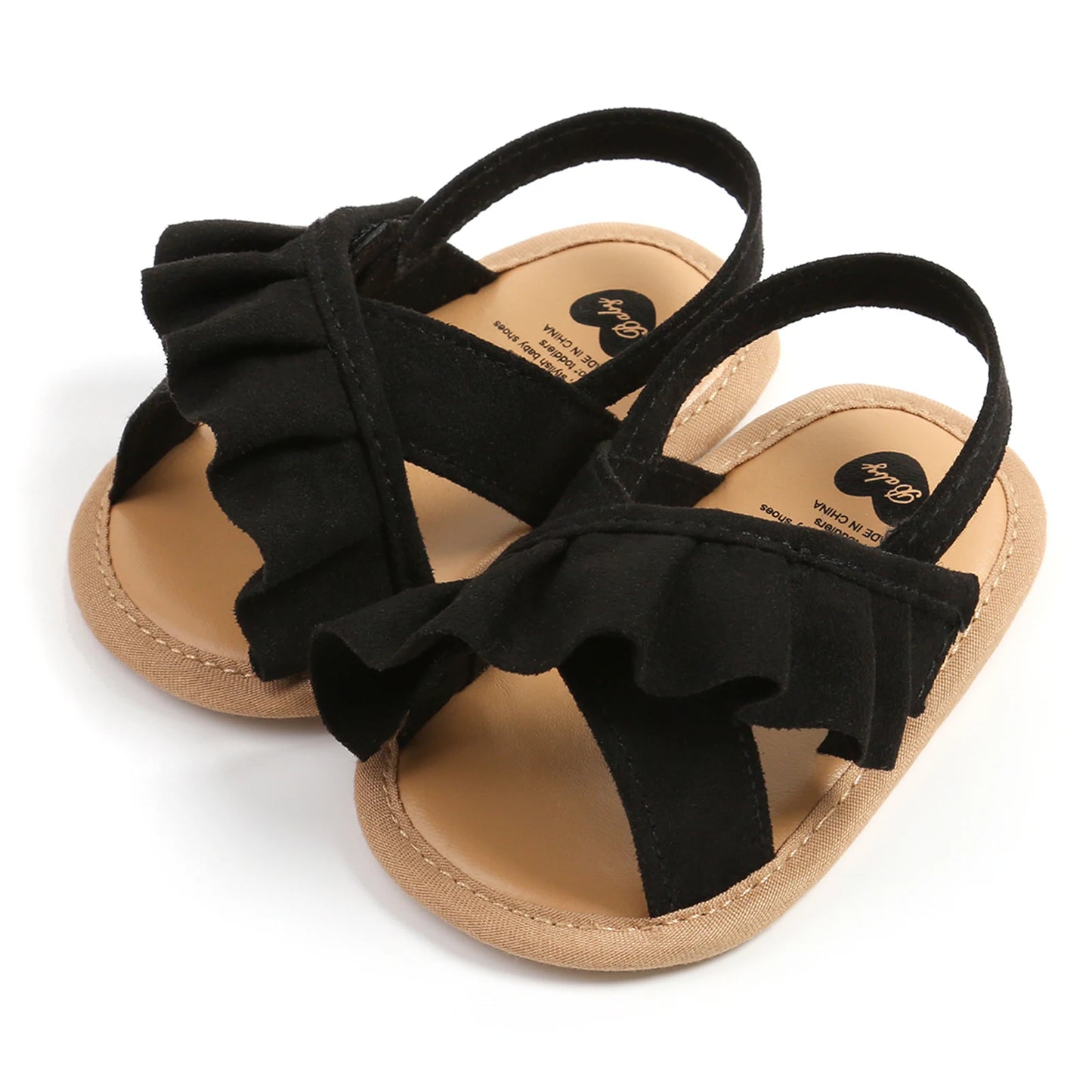 pudcoco Baby Girl Summer Sandals, Cute Ruffle Flats Non-Slip Soft Sole Infant First Walkers