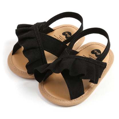 pudcoco Baby Girl Summer Sandals, Cute Ruffle Flats Non-Slip Soft Sole Infant First Walkers
